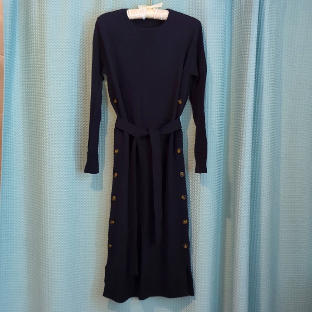 EUC Sz S Navy Boden cotton wool cashmere blend knit midi dress